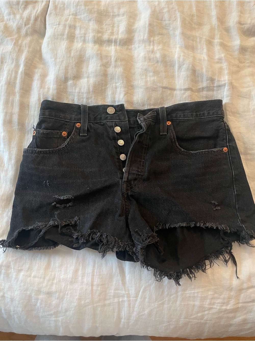 Levi’s Black Distressed High-Waist Denim Shorts